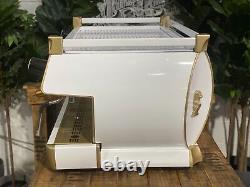La Marzocco Gb5 3 Group Espresso Coffee Machine White & Gold W. Pesado Handles