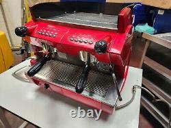 Red Gaggia GD Compact 2 Group Commercial Coffee Machine With Red Mazzer Grinder